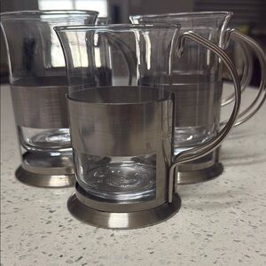 Vintage french press coffee cups/ mug glass and stainless